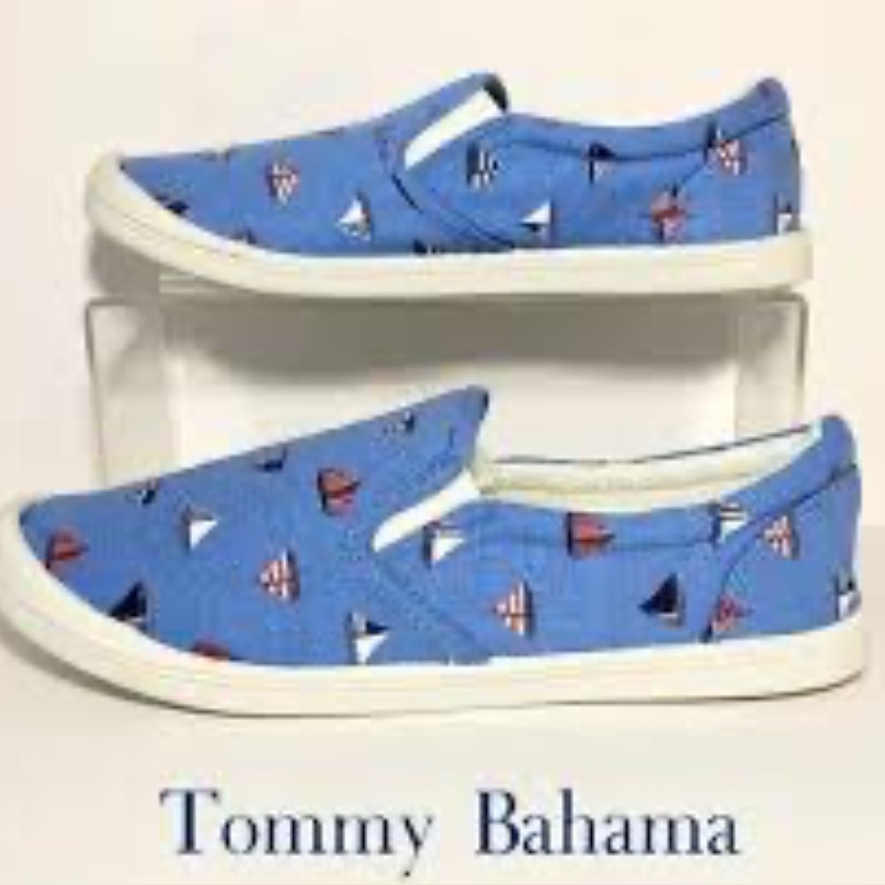 Tommy Bahama Rossi Blue Sailboat Print Slip On Boat Shoes Size 7